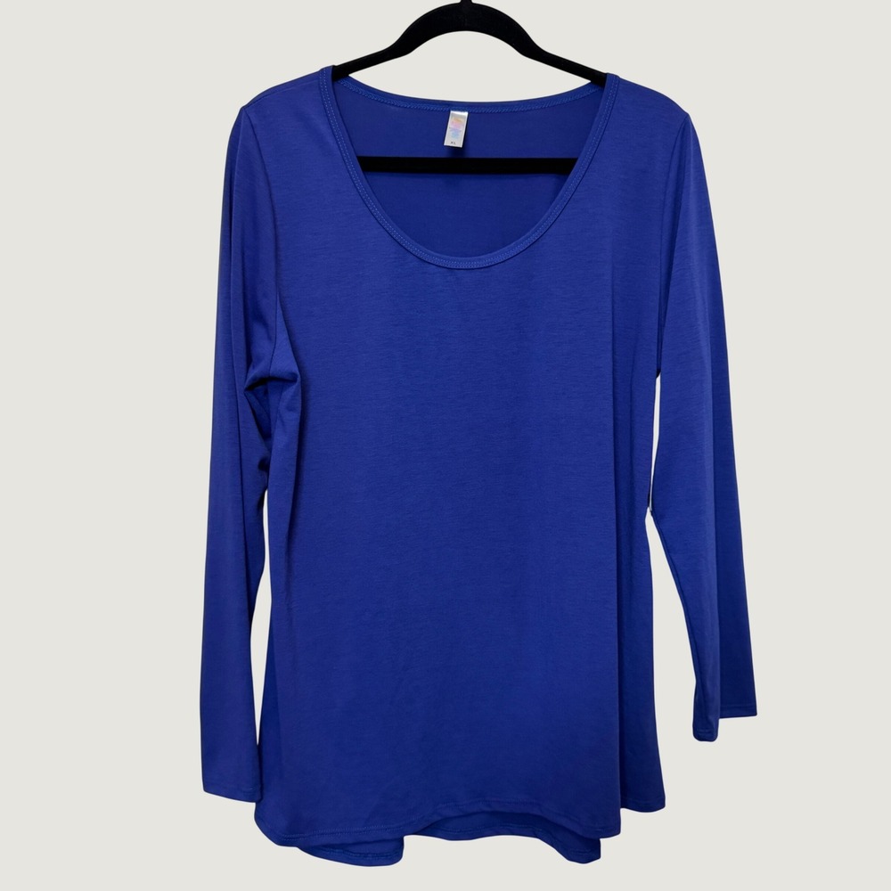 LuLaRoe Womens Lynnae Top XL Blue Long Sleeve Scoop Neck Minimalist Casual